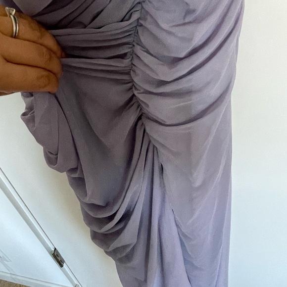 Abercrombie and Fitch Mesh Asymmetrical Off-The-Shoulder Draped Maxi Dress - Picture 6 of 12